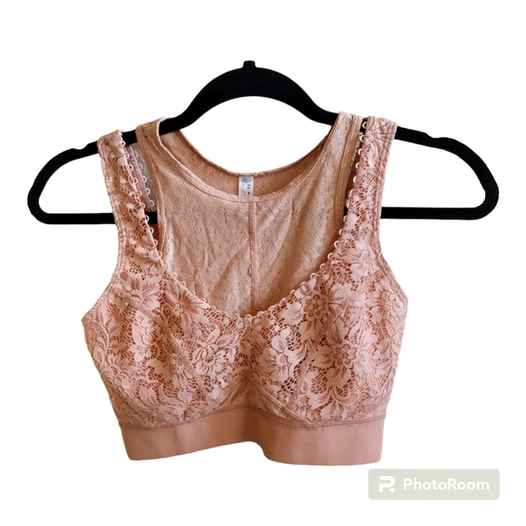 Free People Double Layer Lace Wireless Sport Bralette Nude W/Peachy Tone Size XS - Picture 3 of 12